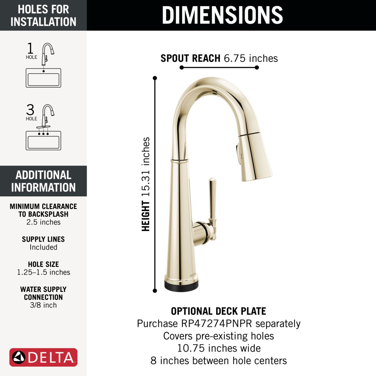 DELTA Emmeline Touch2O Bar / Prep Faucet with Touchless Technology — Lumicoat® Polished Nickel