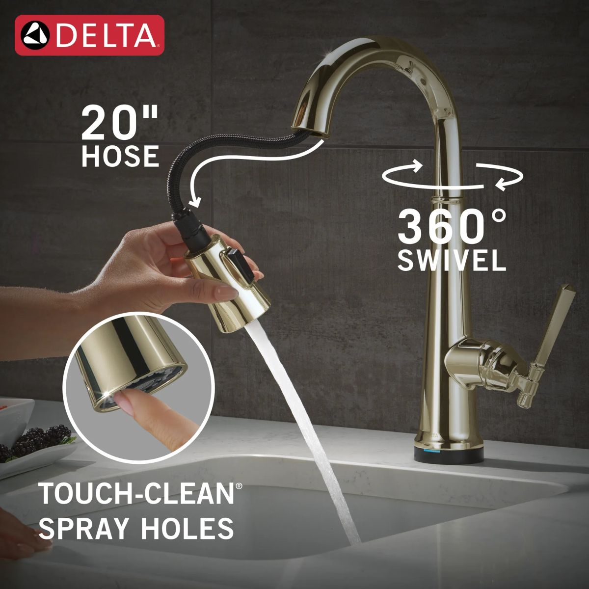 DELTA Emmeline Touch2O Bar / Prep Faucet with Touchless Technology — Lumicoat® Polished Nickel