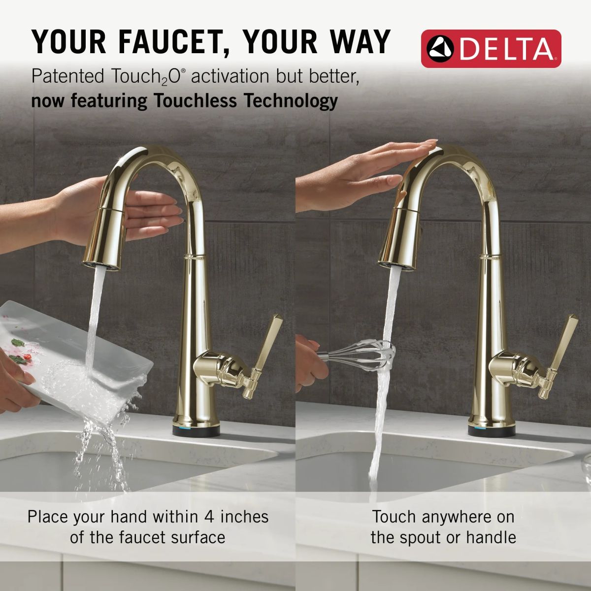 DELTA Emmeline Touch2O Bar / Prep Faucet with Touchless Technology — Lumicoat® Polished Nickel