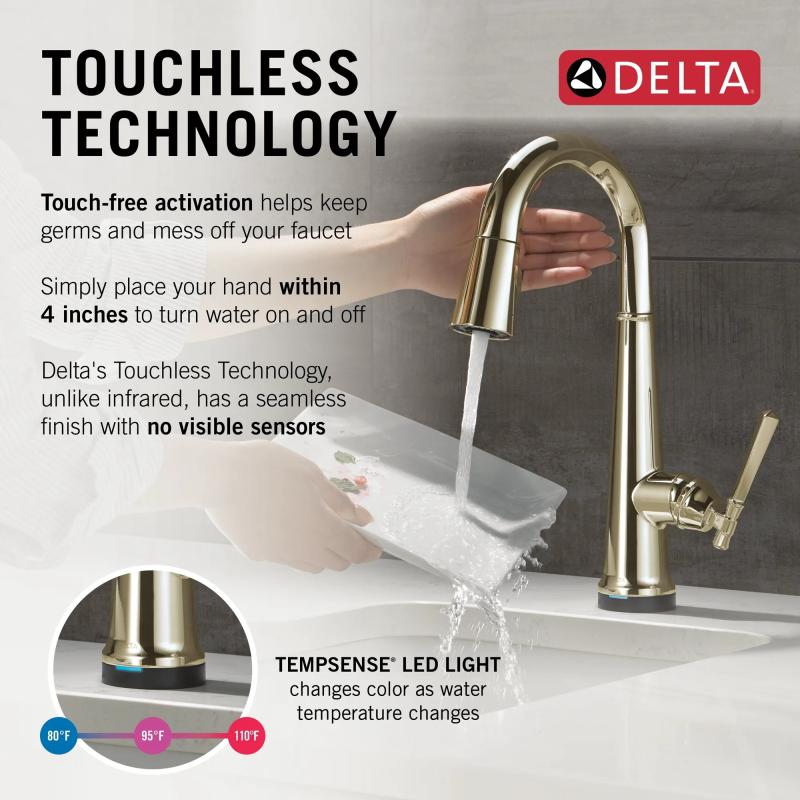 DELTA Emmeline Touch2O Bar / Prep Faucet with Touchless Technology — Lumicoat® Polished Nickel