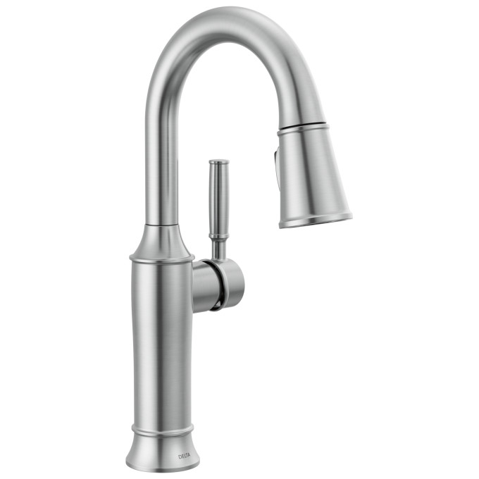 DELTA Renaldi Single Handle Pull-Down Bar / Prep Faucet — Lumicoat® Arctic Stainless