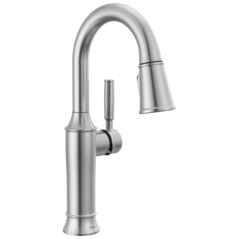 DELTA Renaldi Single Handle Pull-Down Bar / Prep Faucet — Lumicoat® Arctic Stainless