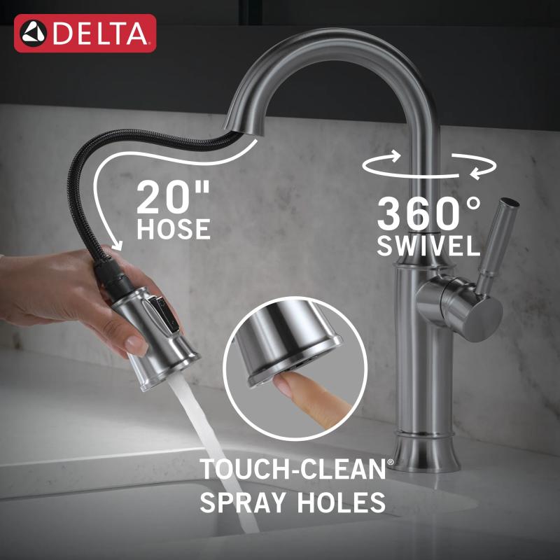 DELTA Renaldi Single Handle Pull-Down Bar / Prep Faucet — Lumicoat® Arctic Stainless