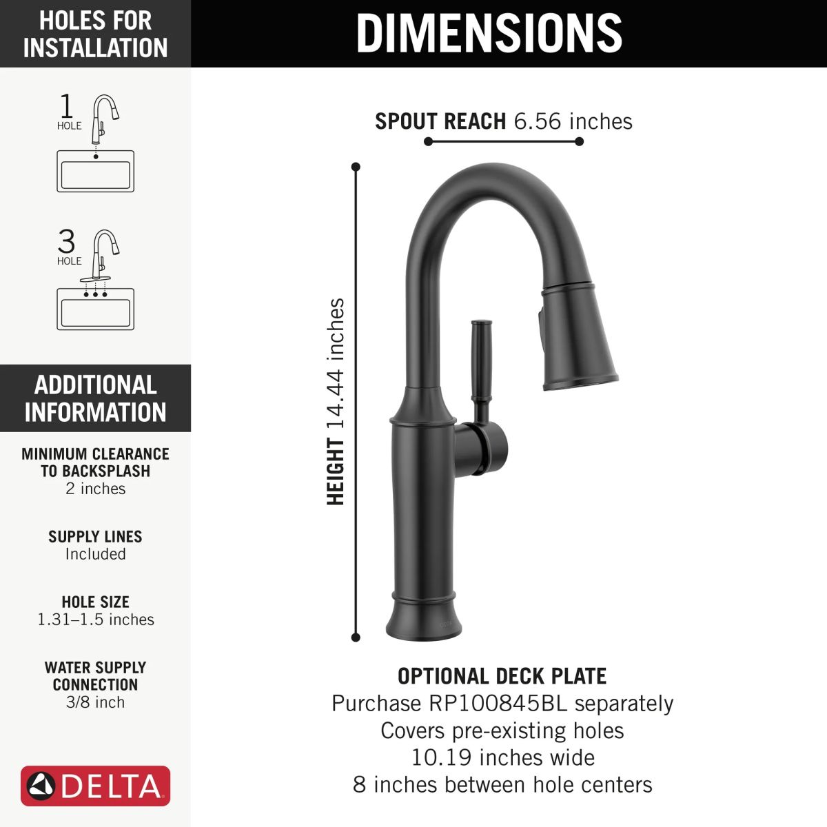 DELTA Renaldi Single Handle Pull-Down Bar / Prep Faucet — Matte Black