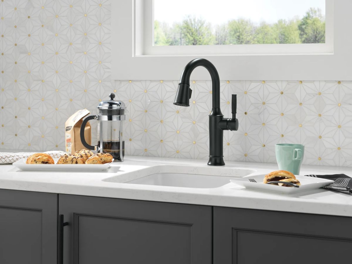 DELTA Renaldi Single Handle Pull-Down Bar / Prep Faucet — Matte Black