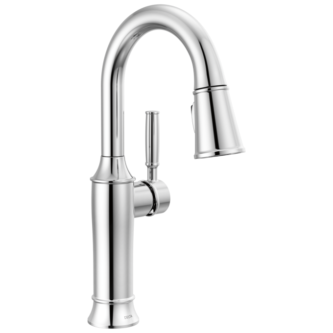 DELTA Renaldi Single Handle Pull-Down Bar / Prep Faucet — Lumicoat® Chrome