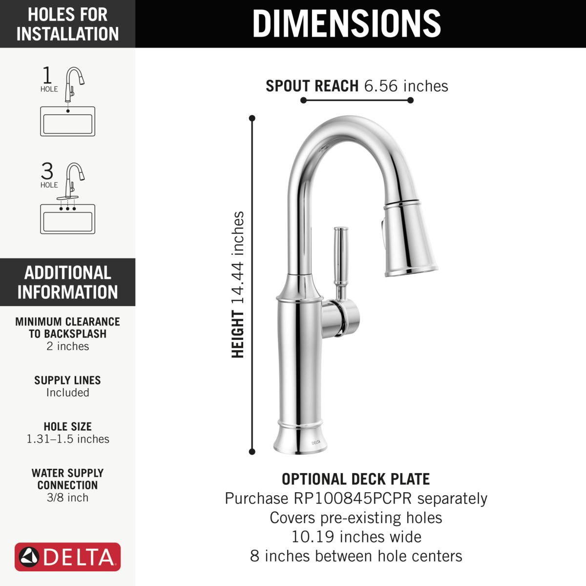 DELTA Renaldi Single Handle Pull-Down Bar / Prep Faucet — Lumicoat® Chrome