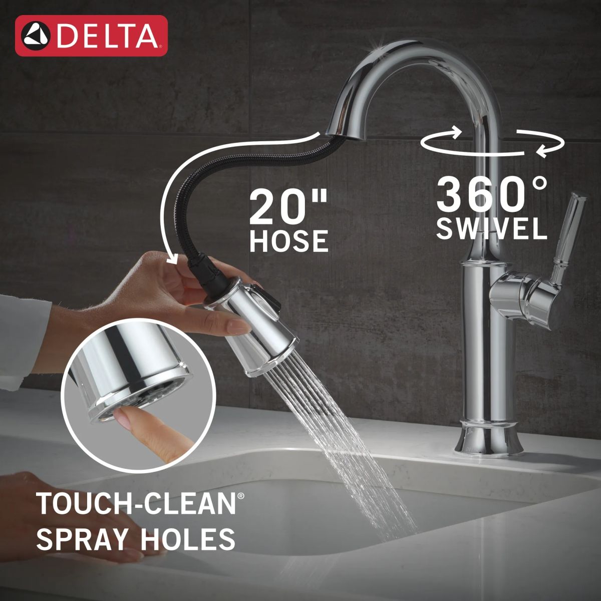 DELTA Renaldi Single Handle Pull-Down Bar / Prep Faucet — Lumicoat® Chrome