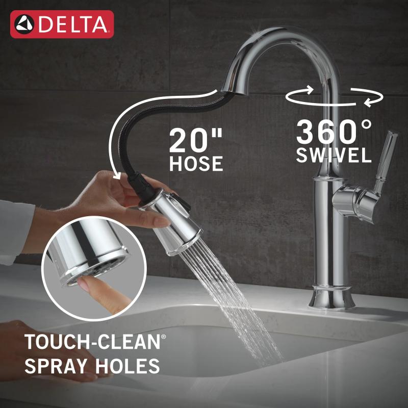 DELTA Renaldi Single Handle Pull-Down Bar / Prep Faucet — Lumicoat® Chrome