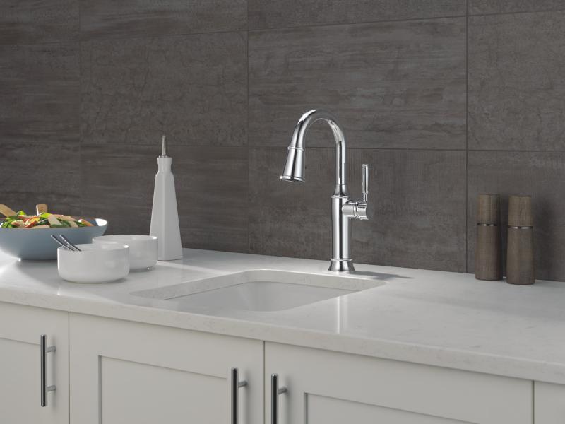 DELTA Renaldi Single Handle Pull-Down Bar / Prep Faucet — Lumicoat® Chrome