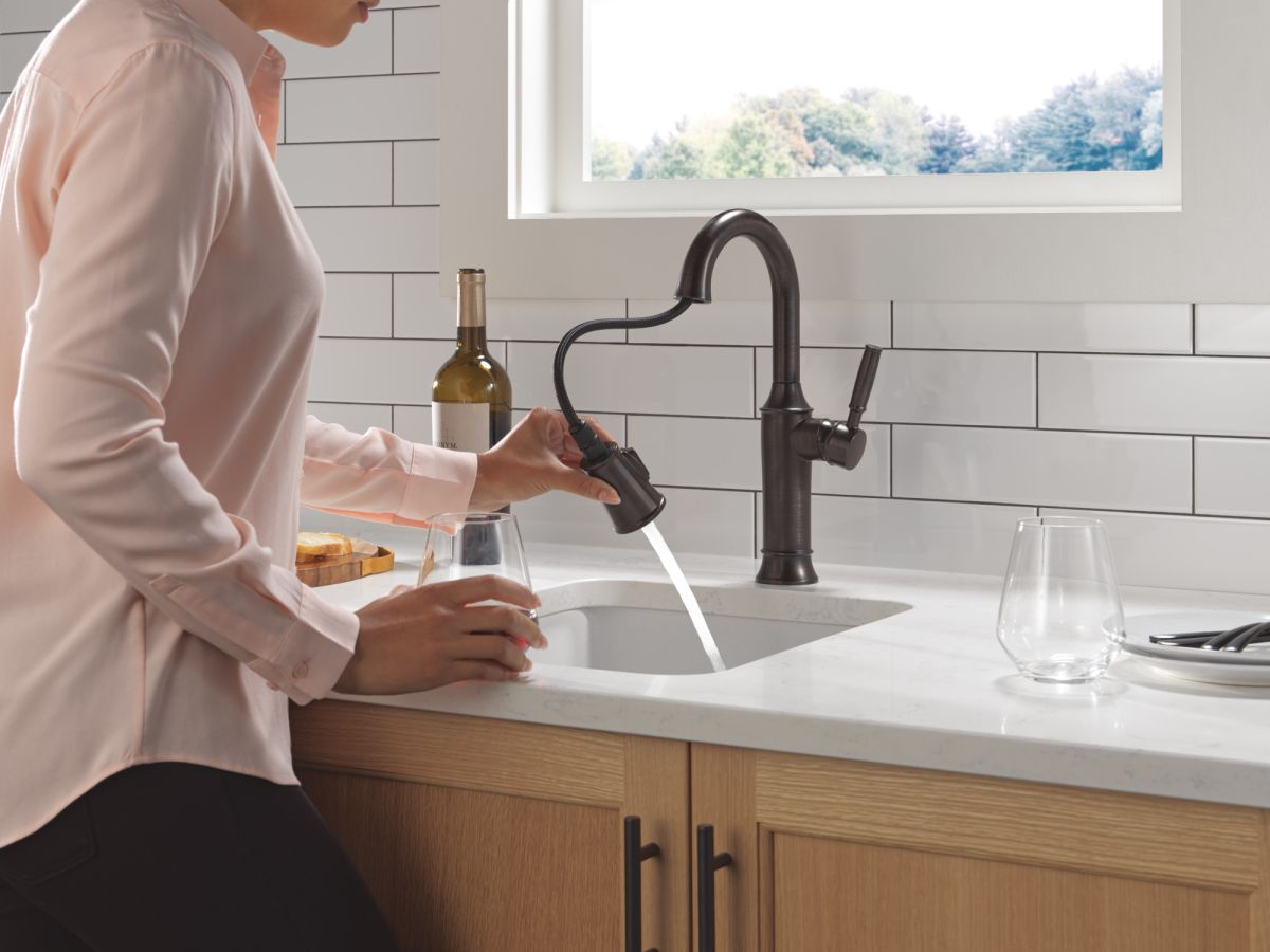 DELTA Renaldi Single Handle Pull-Down Bar / Prep Faucet — Venetian Bronze