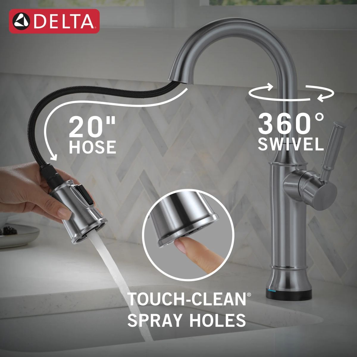 DELTA Renaldi Touch2O Bar / Prep Faucet with Touchless Technology — Lumicoat® Arctic Stainless