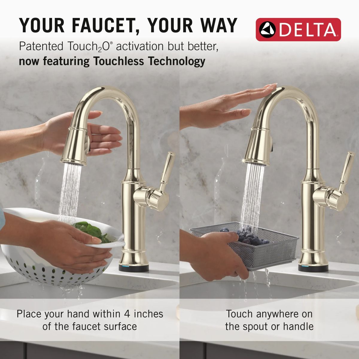 DELTA Renaldi Touch2O Bar / Prep Faucet with Touchless Technology — Lumicoat® Polished Nickel