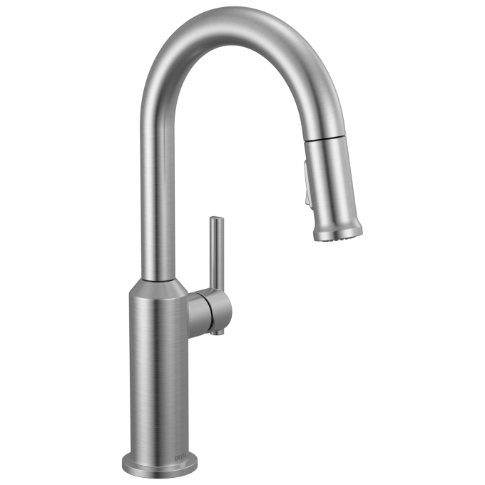 DELTA Cordova Single Handle Pull-Down Bar/Prep Faucet — Lumicoat® Arctic Stainless