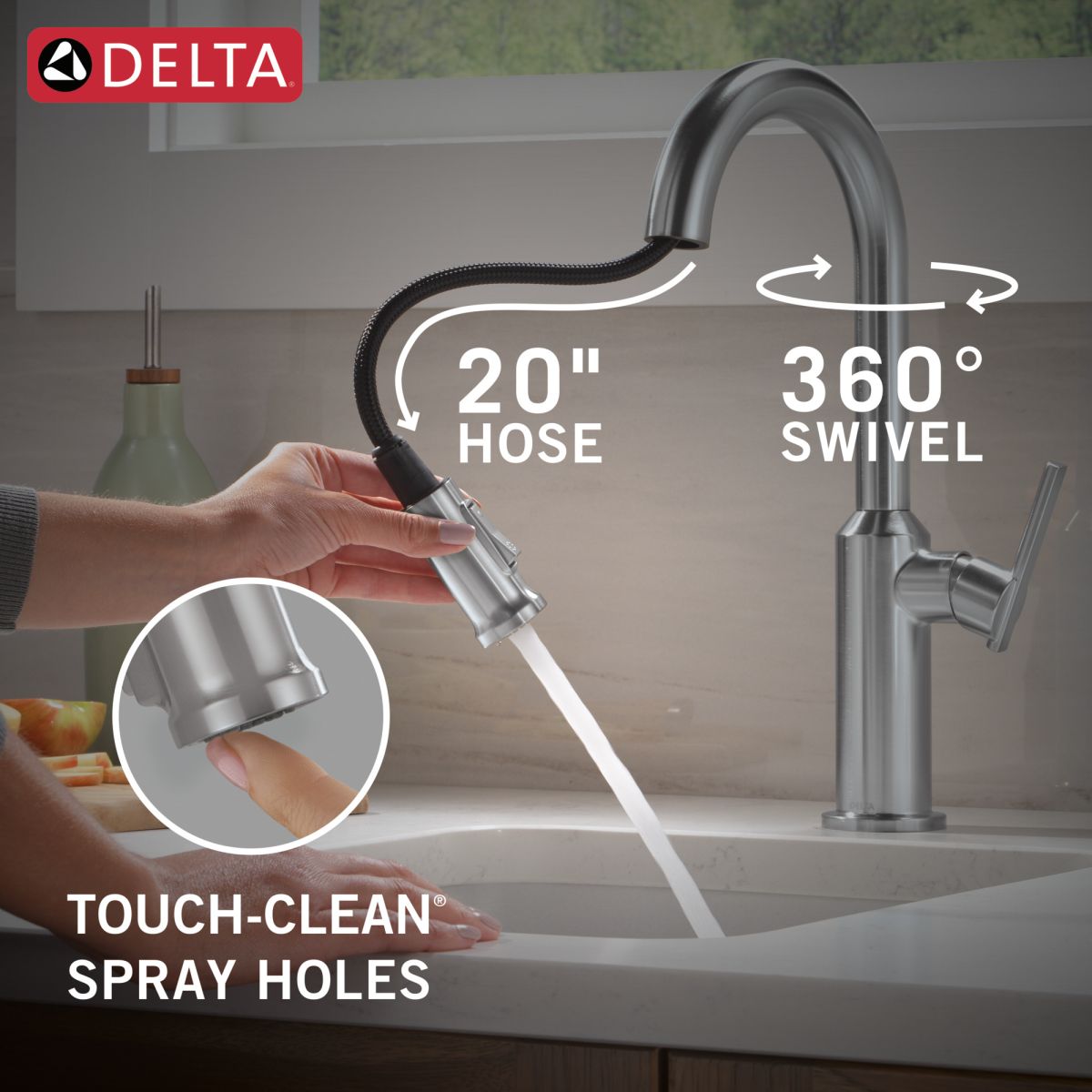 DELTA Cordova Single Handle Pull-Down Bar/Prep Faucet — Lumicoat® Arctic Stainless