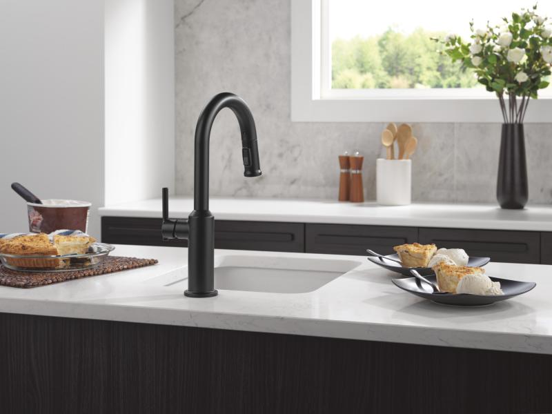 DELTA Cordova Single Handle Pull-Down Bar/Prep Faucet — Matte Black