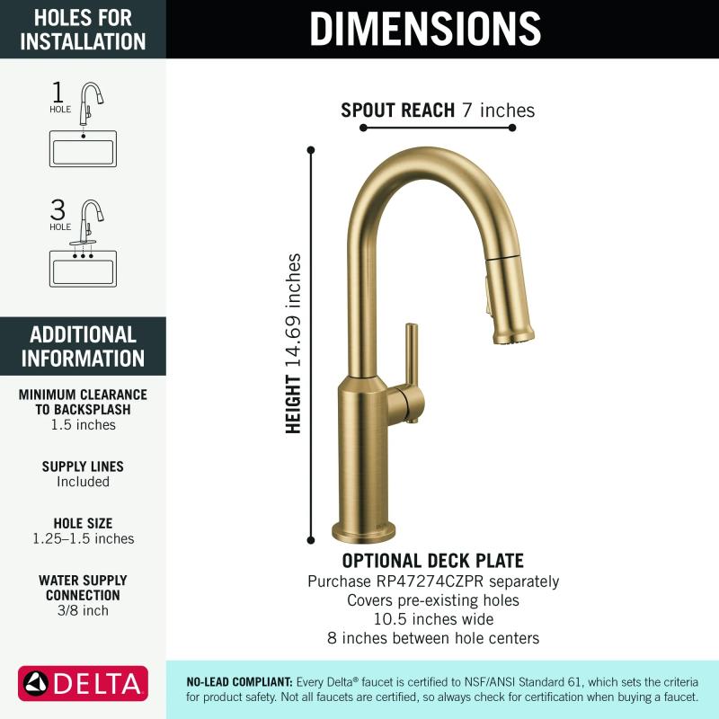DELTA Cordova Single Handle Pull-Down Bar/Prep Faucet — Lumicoat® Champagne Bronze