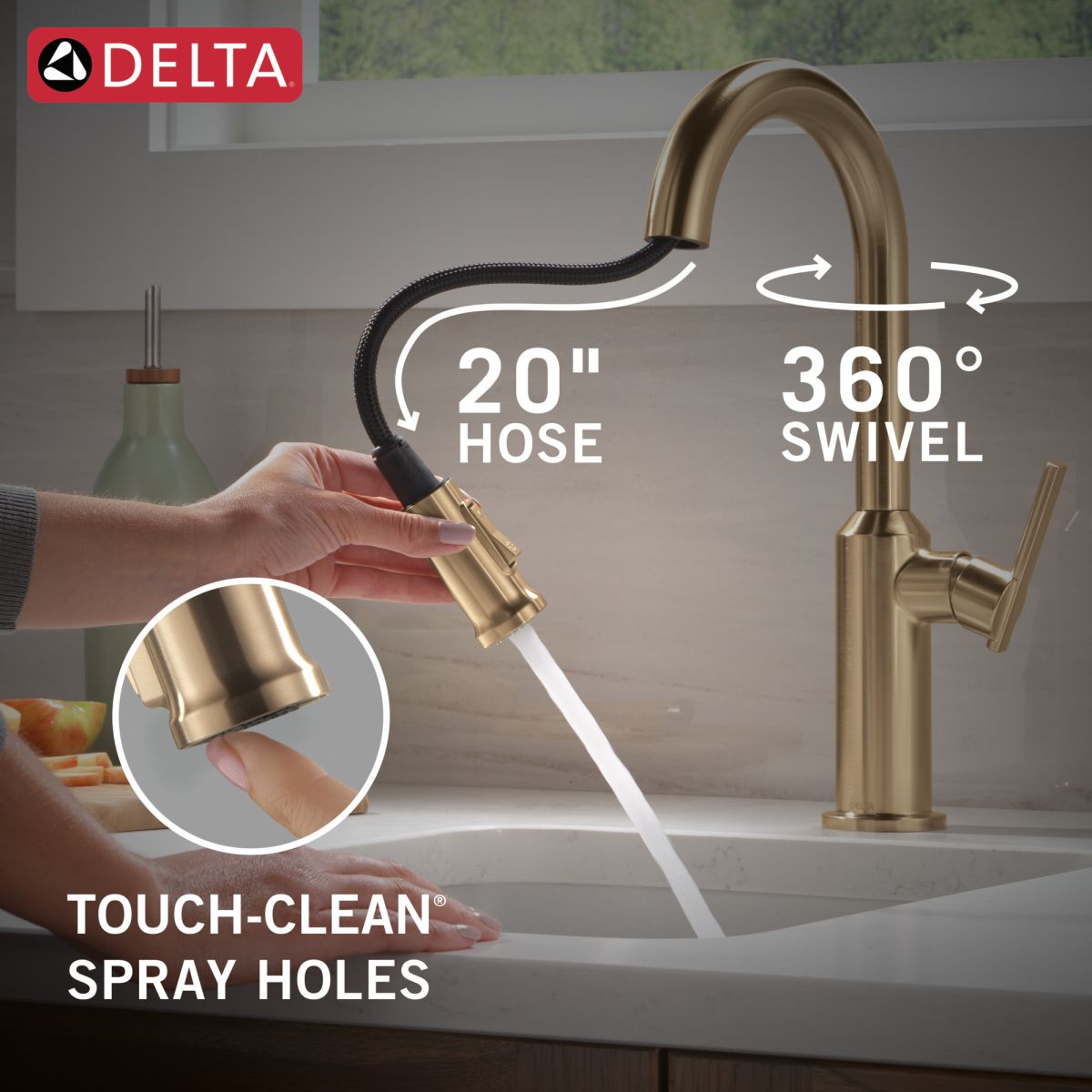 DELTA Cordova Single Handle Pull-Down Bar/Prep Faucet — Lumicoat® Champagne Bronze