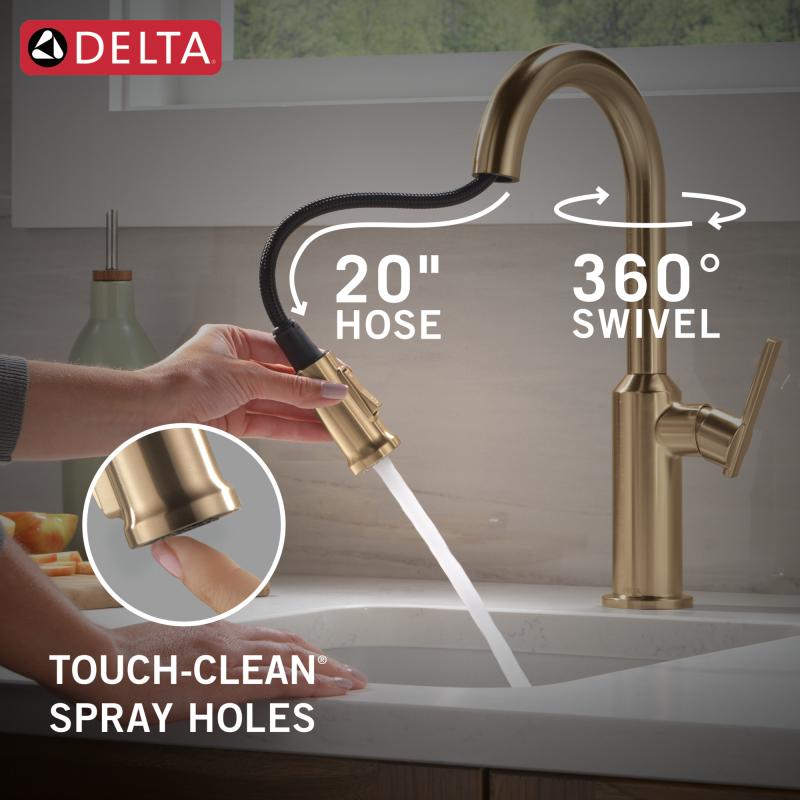 DELTA Cordova Single Handle Pull-Down Bar/Prep Faucet — Lumicoat® Champagne Bronze