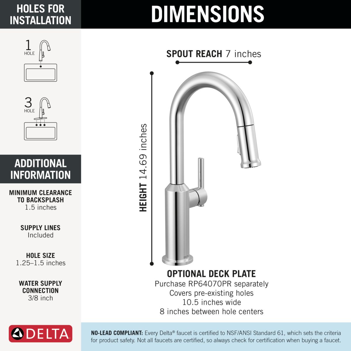 DELTA Cordova Single Handle Pull-Down Bar/Prep Faucet — Lumicoat® Chrome