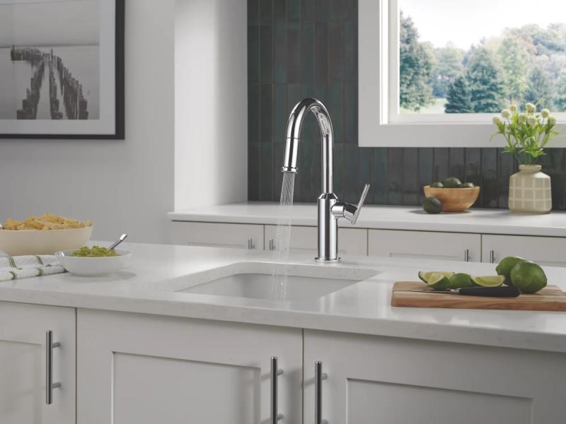 DELTA Cordova Single Handle Pull-Down Bar/Prep Faucet — Lumicoat® Chrome