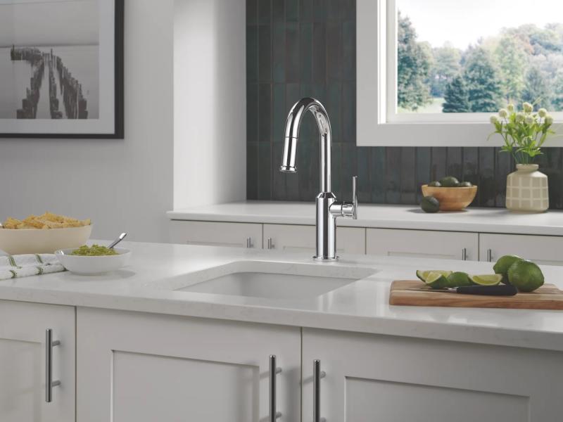 DELTA Cordova Single Handle Pull-Down Bar/Prep Faucet — Lumicoat® Chrome