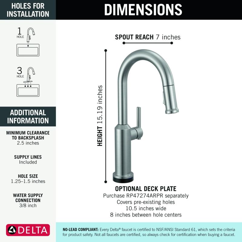 DELTA Cordova Touch2O Bar / Prep Faucet with Touchless Technology — Lumicoat® Arctic Stainless