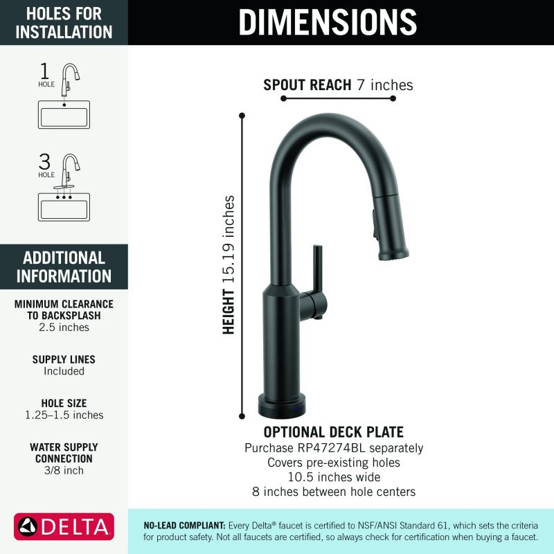 DELTA Cordova Touch2O Bar / Prep Faucet with Touchless Technology — Matte Black