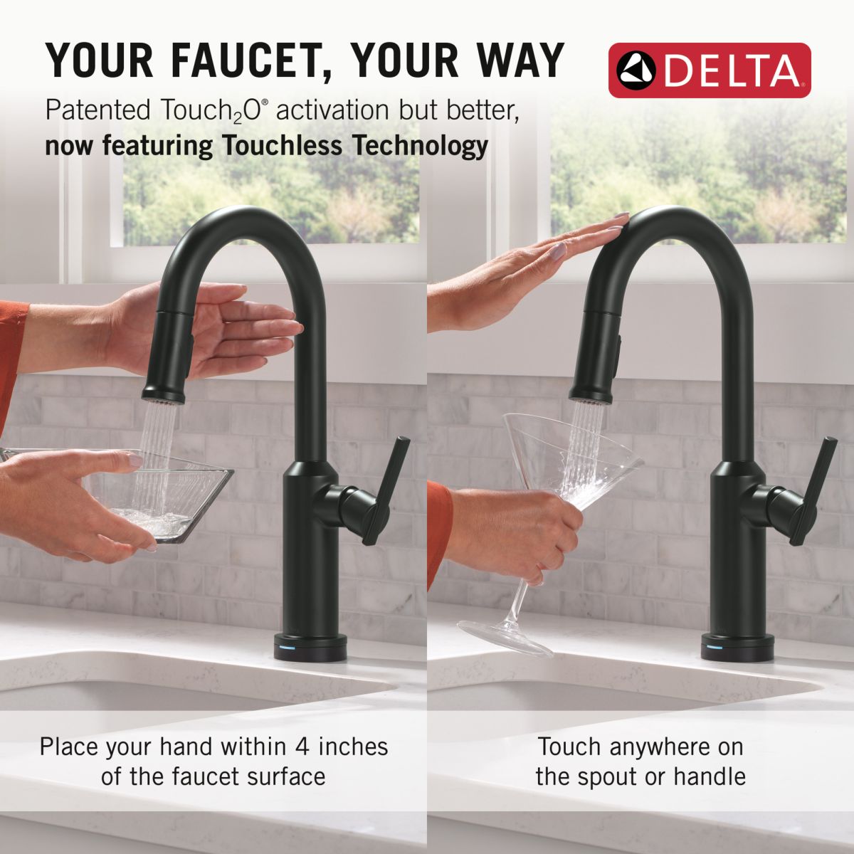 DELTA Cordova Touch2O Bar / Prep Faucet with Touchless Technology — Matte Black