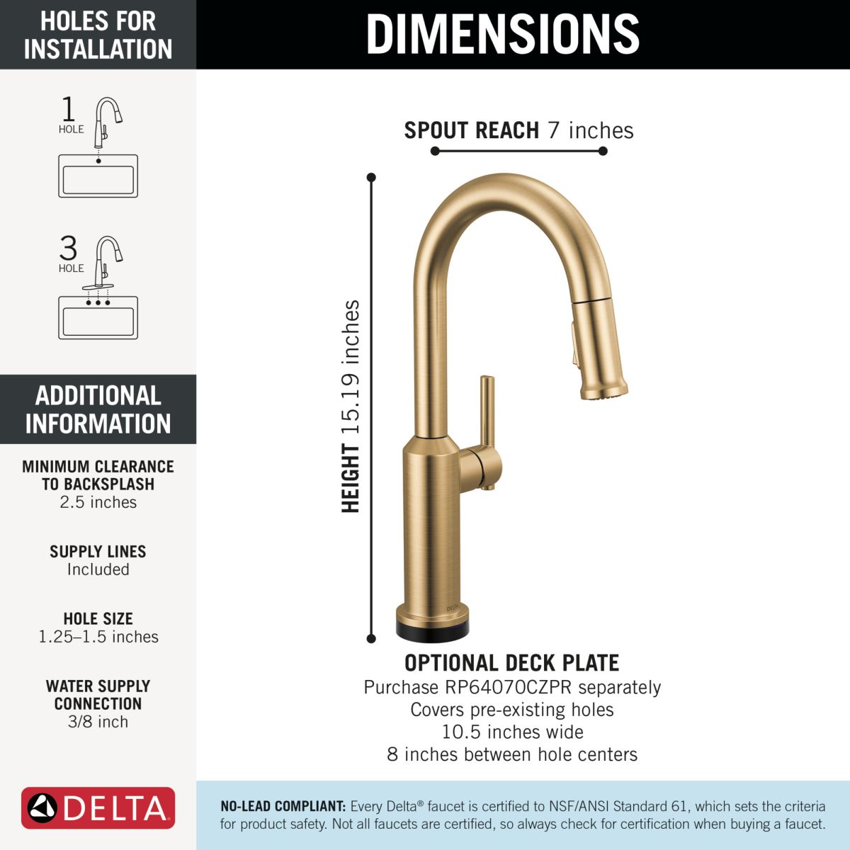 DELTA Cordova Touch2O Bar / Prep Faucet with Touchless Technology — Lumicoat® Champagne Bronze