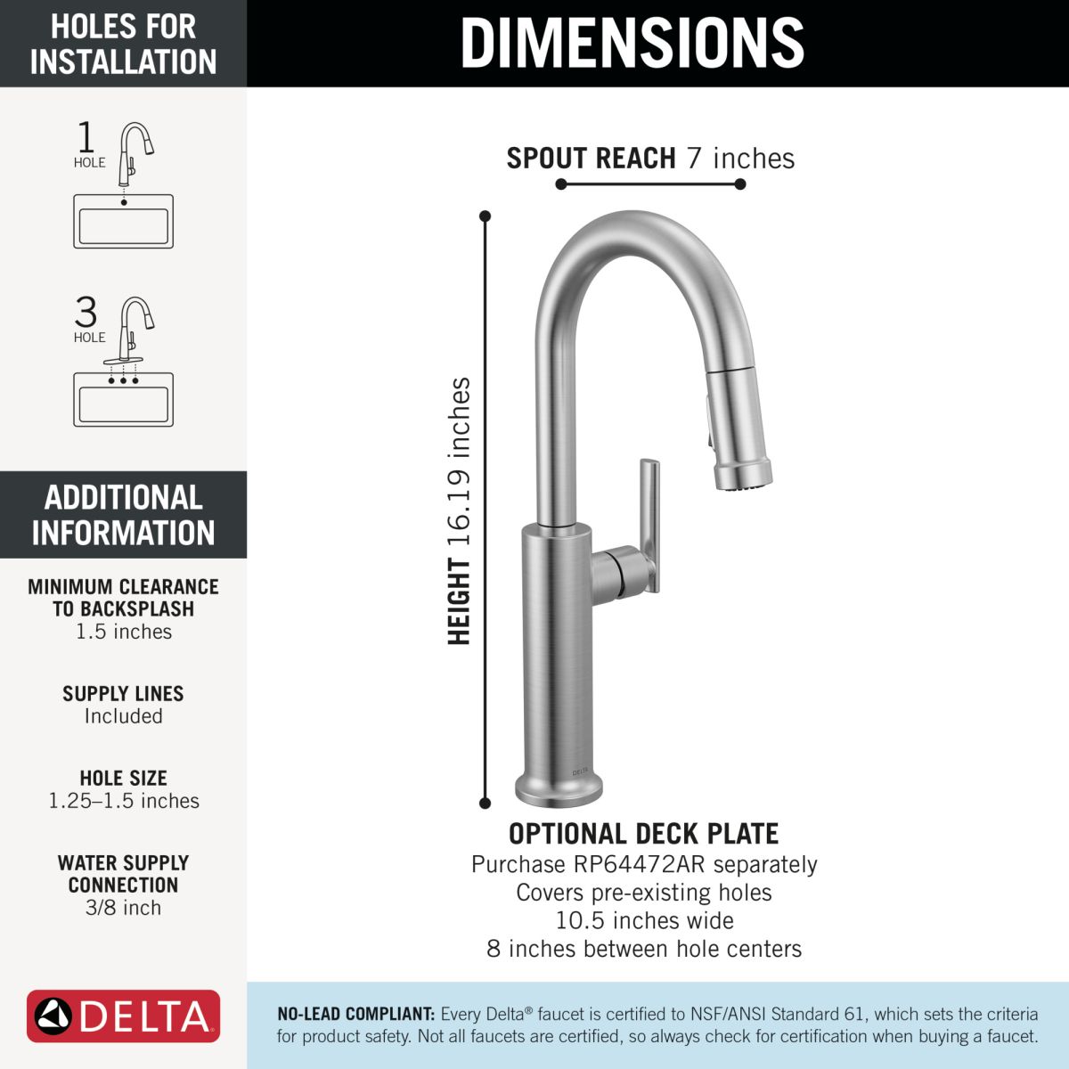 DELTA Altado Single Handle Pull-Down Bar / Prep Faucet — Arctic Stainless