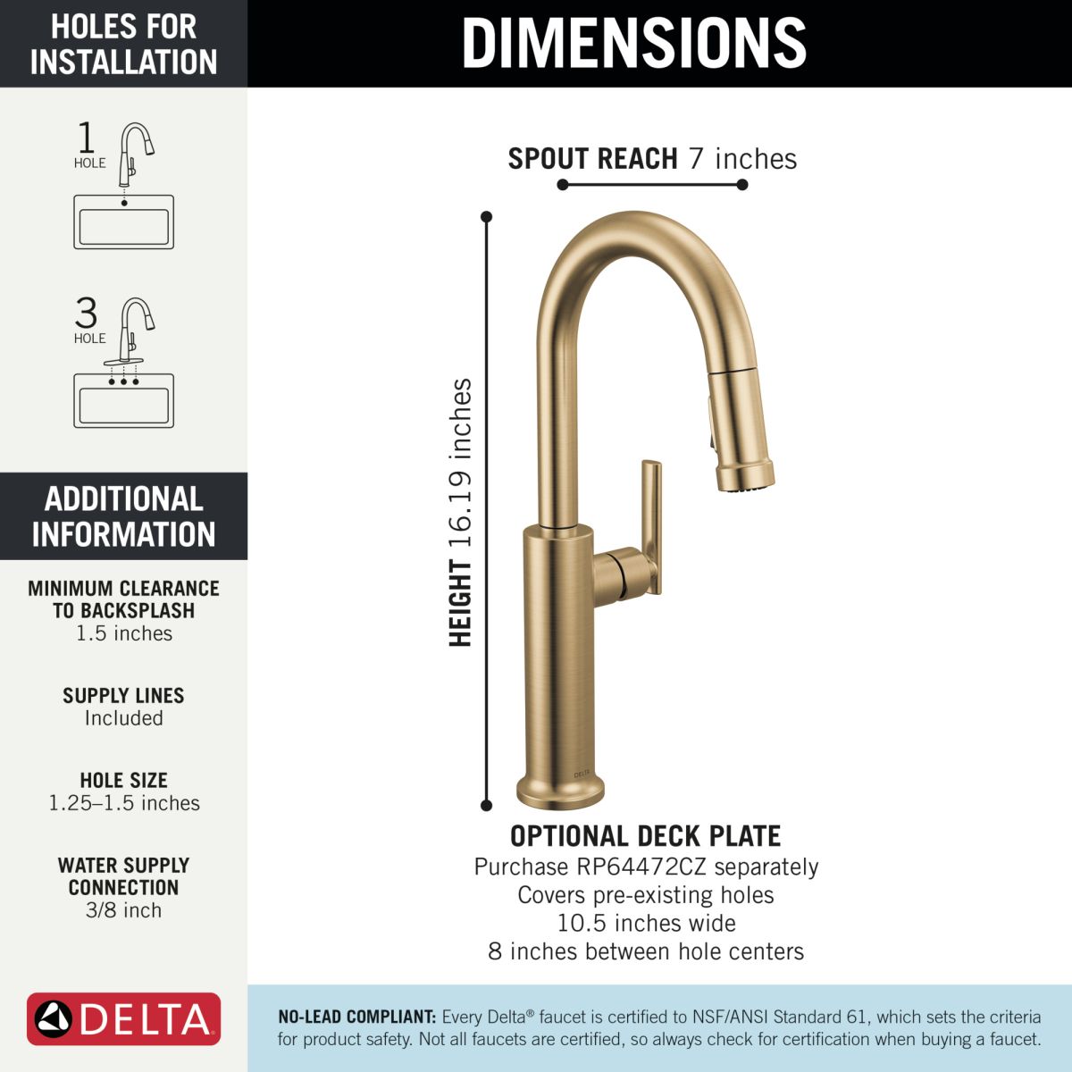 DELTA Altado Single Handle Pull-Down Bar / Prep Faucet — Champagne Bronze