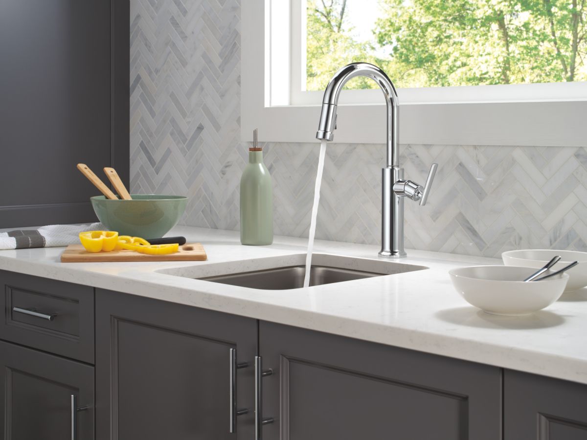 DELTA Altado Single Handle Pull-Down Bar / Prep Faucet — Chrome