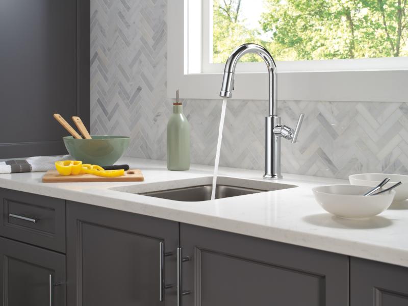 DELTA Altado Single Handle Pull-Down Bar / Prep Faucet — Chrome