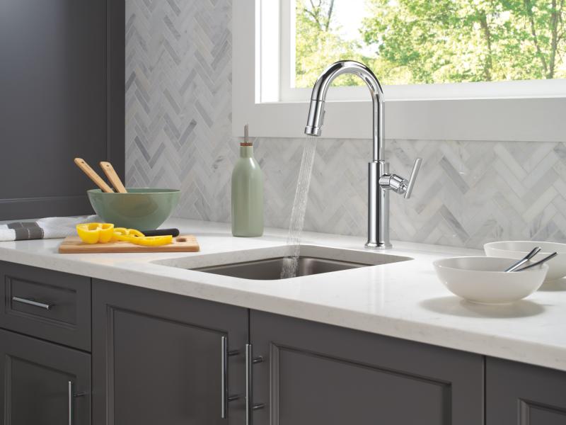 DELTA Altado Single Handle Pull-Down Bar / Prep Faucet — Chrome