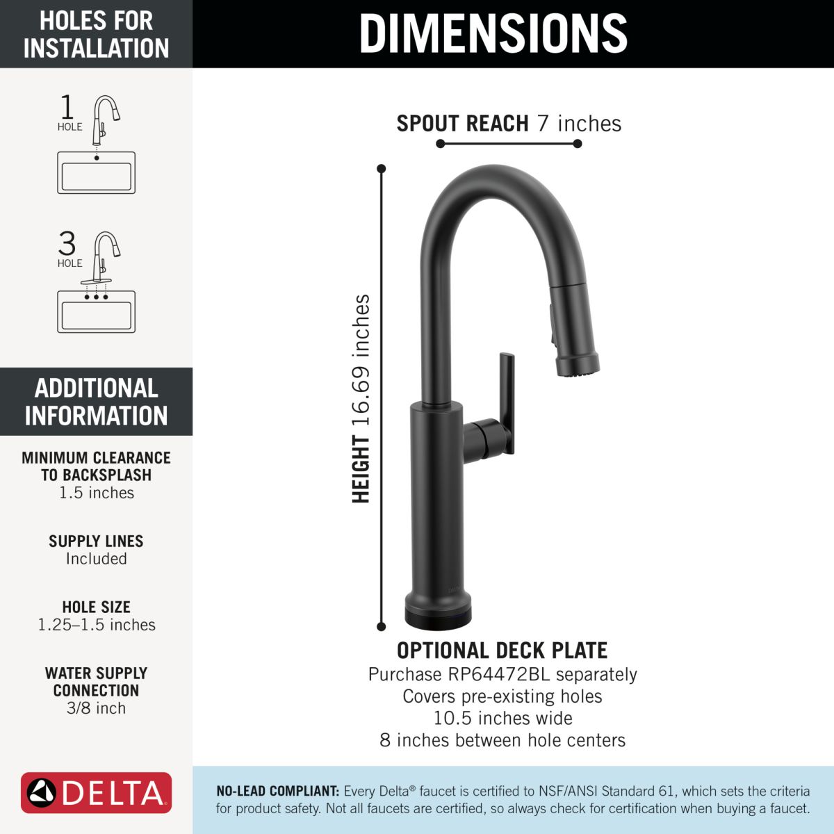 DELTA Altado Touch2O Technology Bar / Prep Faucet with Touchless Technology — Matte Black
