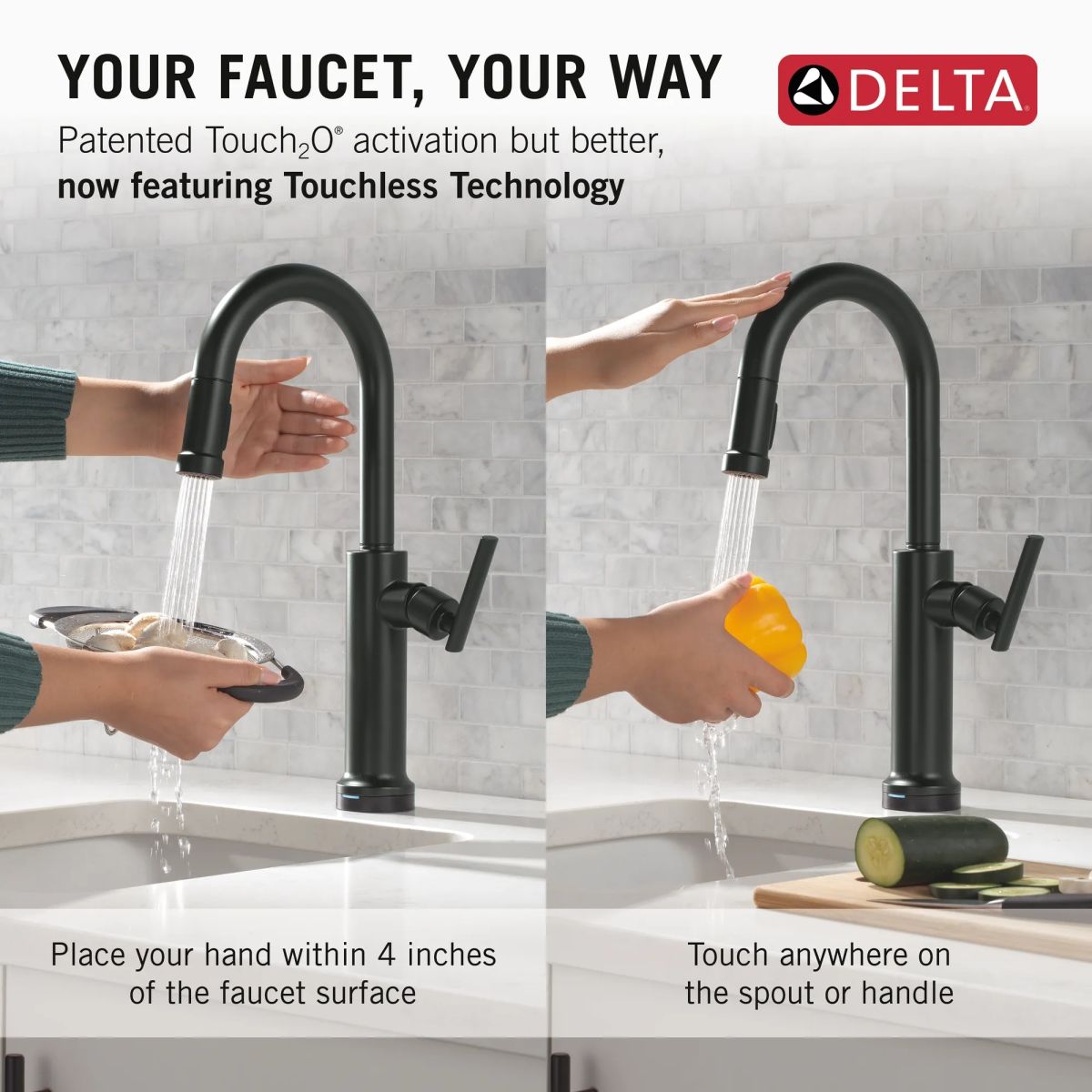 DELTA Altado Touch2O Technology Bar / Prep Faucet with Touchless Technology — Matte Black