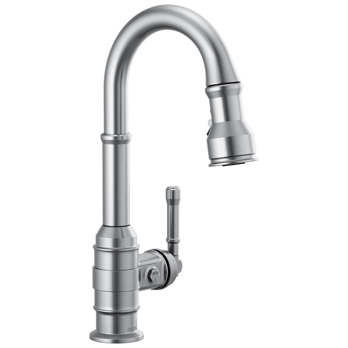 DELTA Broderick Single Handle Pull-Down Bar/Prep Faucet — Arctic Stainless