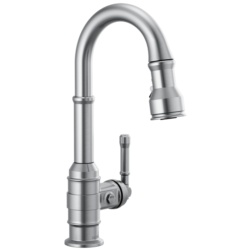 DELTA Broderick Single Handle Pull-Down Bar/Prep Faucet — Arctic Stainless
