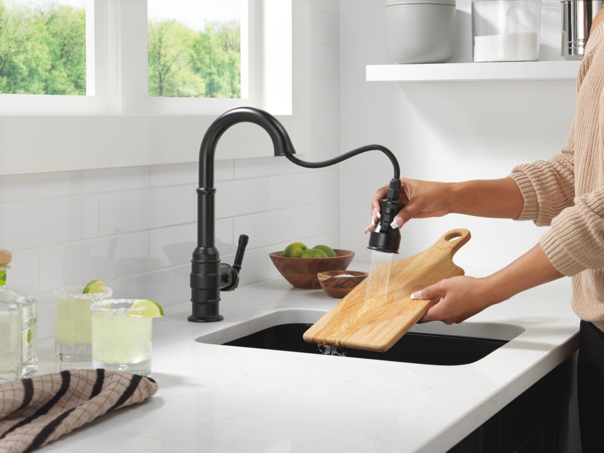 DELTA Broderick Single Handle Pull-Down Bar/Prep Faucet — Matte Black