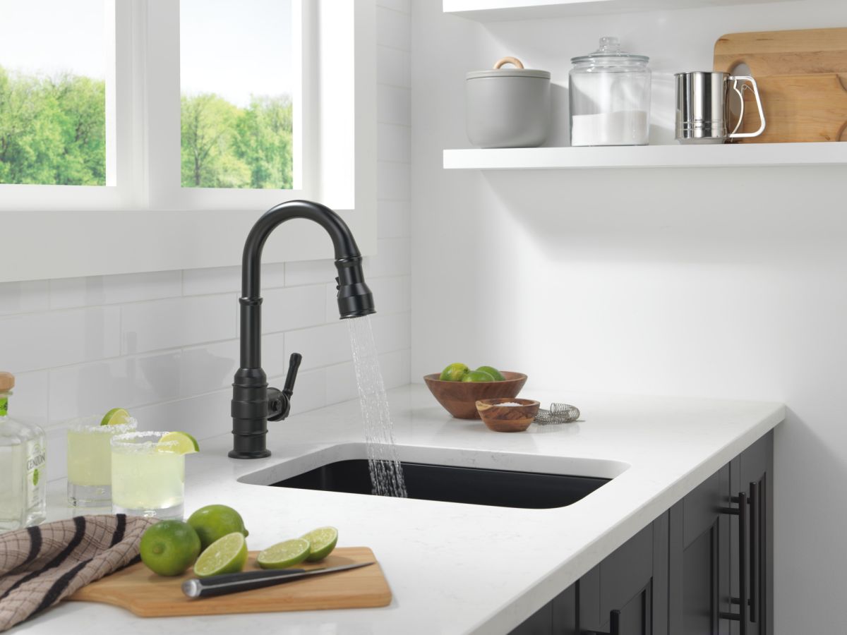 DELTA Broderick Single Handle Pull-Down Bar/Prep Faucet — Matte Black