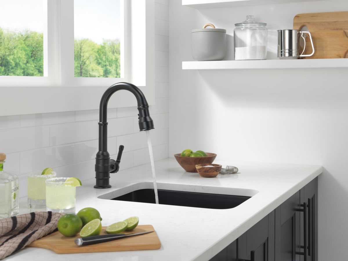DELTA Broderick Single Handle Pull-Down Bar/Prep Faucet — Matte Black