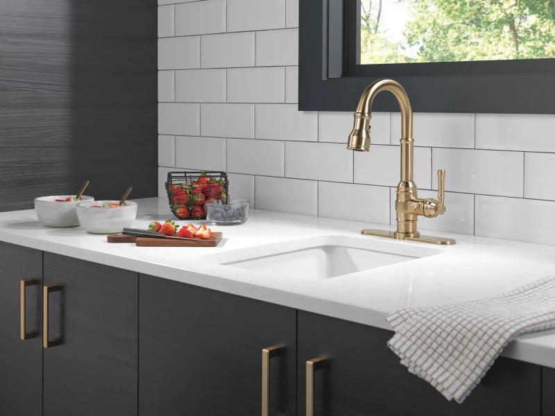 DELTA Broderick Single Handle Pull-Down Bar/Prep Faucet — Champagne Bronze
