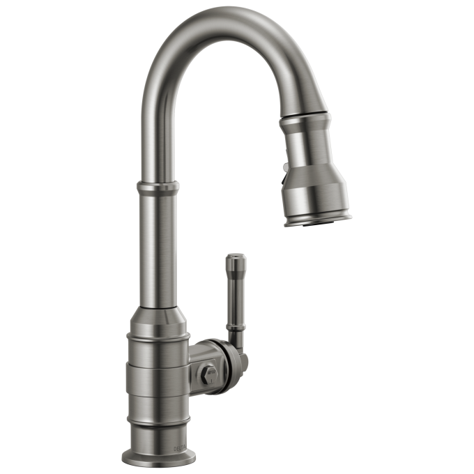 DELTA Broderick Single Handle Pull-Down Bar/Prep Faucet — Black Stainless