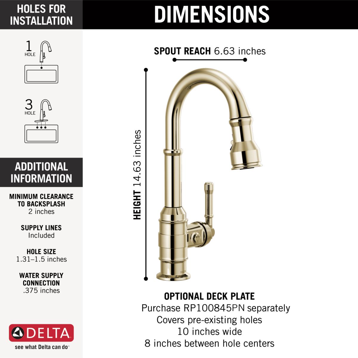 DELTA Broderick Single Handle Pull-Down Bar / Prep Faucet — Polished Nickel