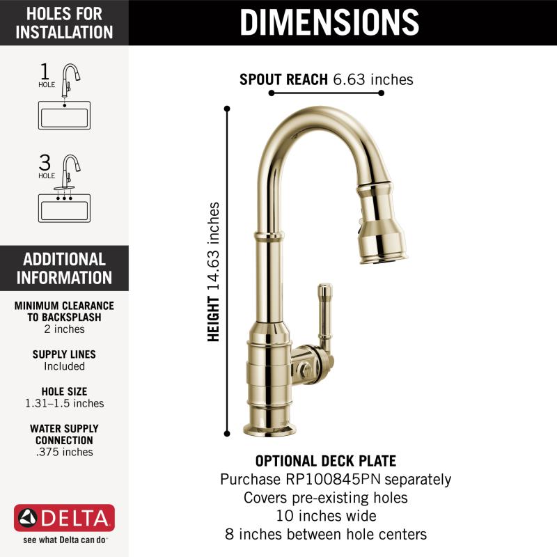 DELTA Broderick Single Handle Pull-Down Bar / Prep Faucet — Polished Nickel