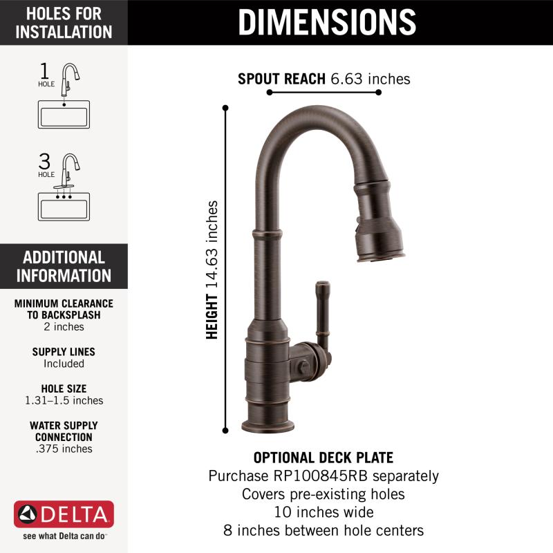 DELTA Broderick Single Handle Pull-Down Bar/Prep Faucet — Venetian Bronze