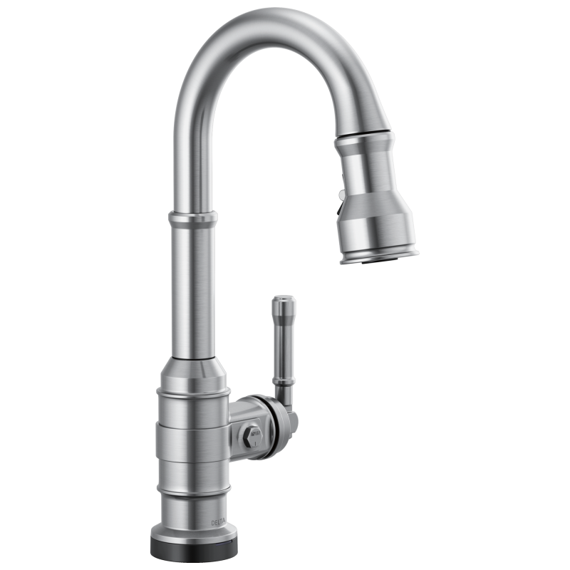DELTA Broderick Single Handle Pull-Down Bar/Prep Faucet with Touch2O Technology — Arctic Stainless