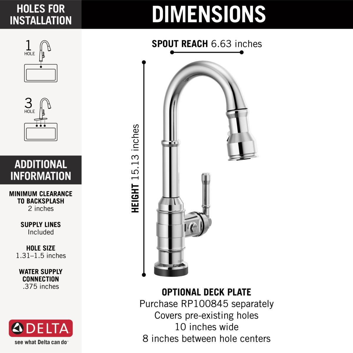 DELTA Broderick Single Handle Pull-Down Bar/Prep Faucet with Touch2O Technology — Chrome