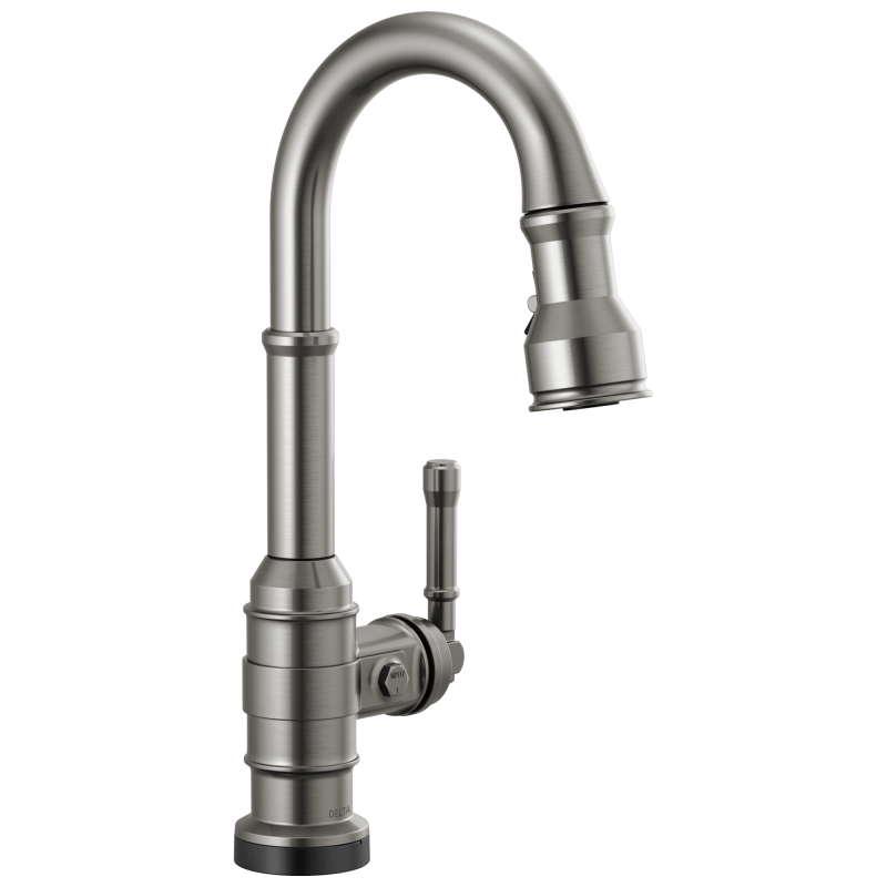 DELTA Broderick Single Handle Pull-Down Bar/Prep Faucet with Touch2O Technology — Black Stainless